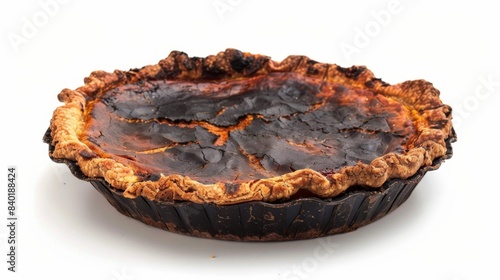 burnt pumpkin pie isolated on white background