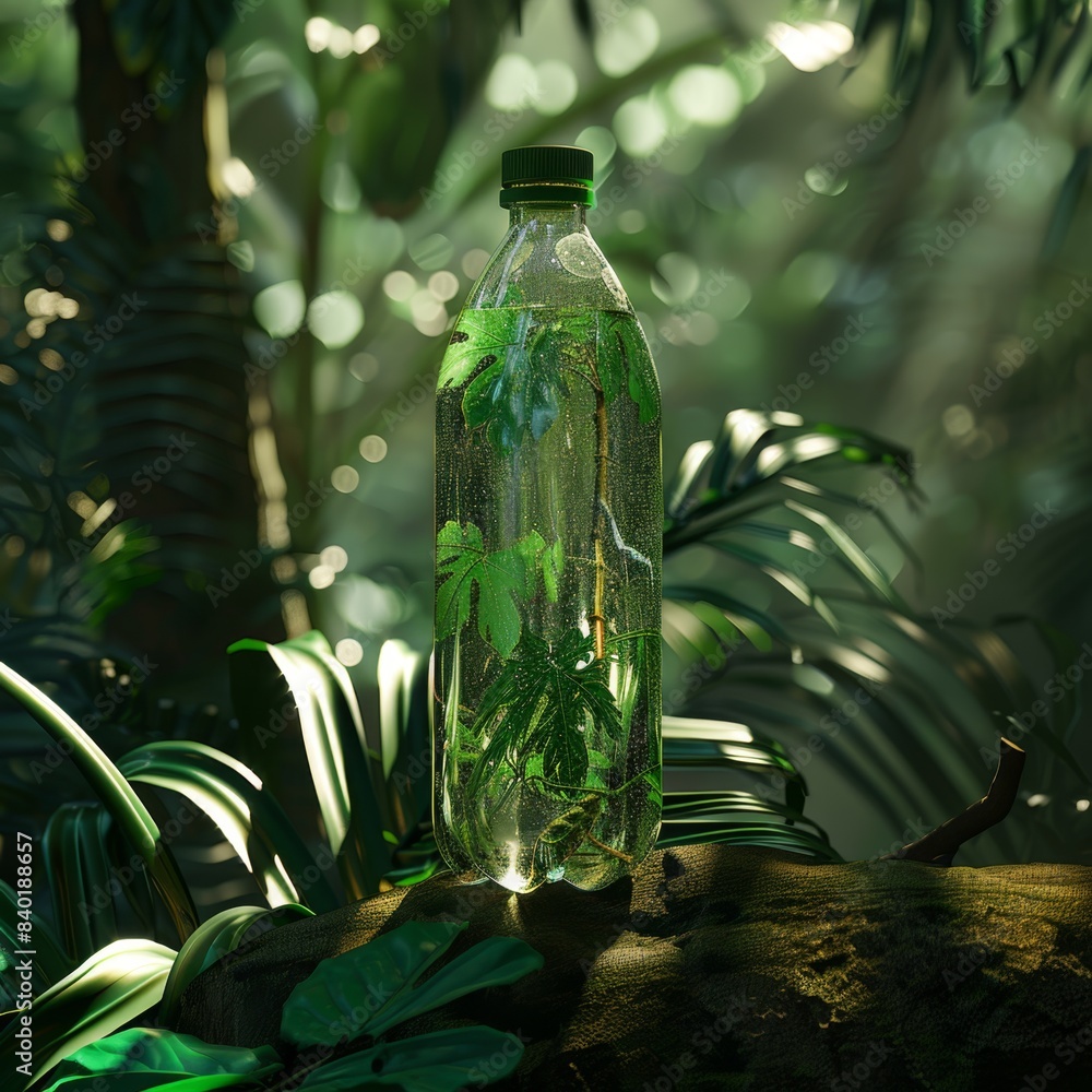 Clear plastic water bottle with a green plant sprouting out of the top. The plant appears to be a seedling and the water bottle is sitting on a light colored surface. Clear plastic water bottle with a green plant sprouting out of the top. The plant appears to be a seedling and the water bottle is sitting on a light colored surface.