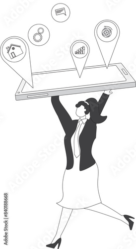 Businesswoman Information overload, Harassment, Heavy, Horizontal, Illustration, Image-based Social Media, Information Medium