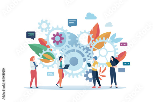 Business teamwork with mechanism system.