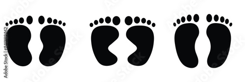 Vector footprints, adult footprints and baby footprints on white background. Vector Illustration.