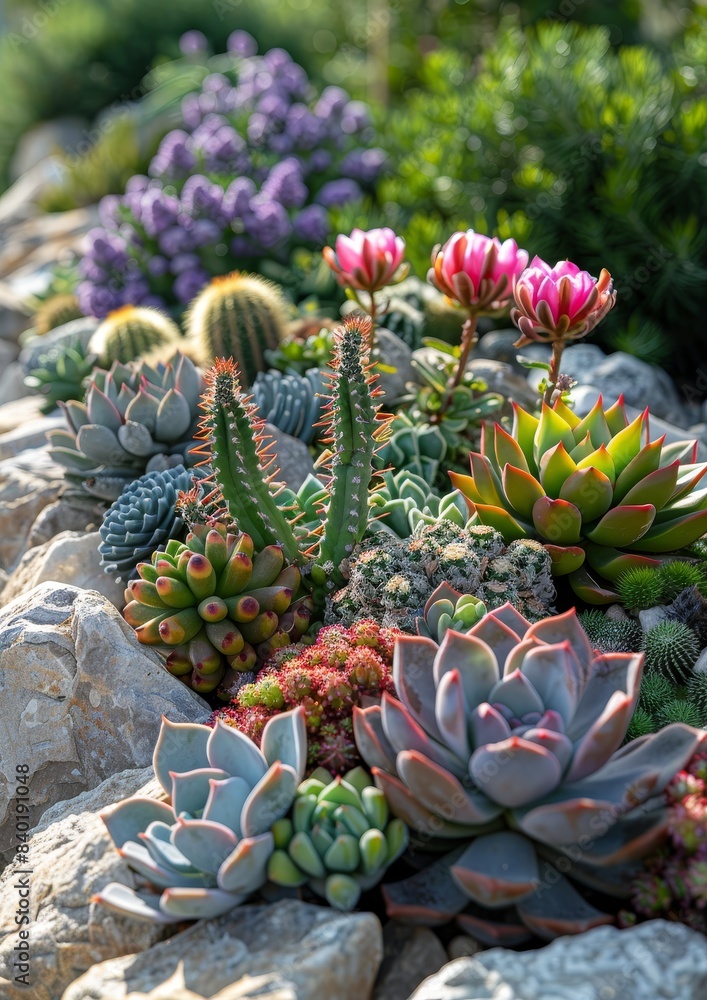 Cactus garden with various shapes and sizes, representing resilience. Cactus garden with various shapes and sizes, representing resilience.
