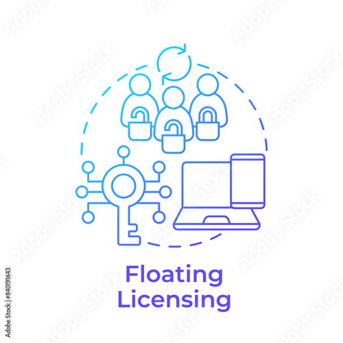 Floating licensing blue gradient concept icon. Device tracking, network license. User access control. Round shape line illustration. Abstract idea. Graphic design. Easy to use in infographic