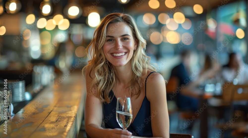 The smiling woman at bar The smiling woman at bar