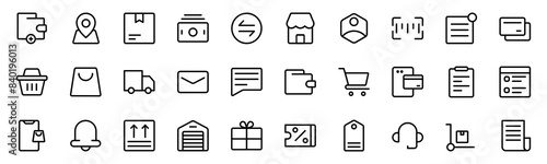 Collection of Basic Ecommerce Essential Related Vector Line Icons. Contains Icons like Store, Email, Discount, Shopping Cart and more. Editable stroke. 48x48 pixels