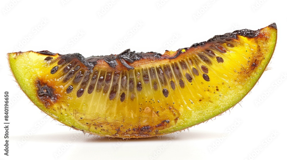 charred kiwi wedge isolated on white background charred kiwi wedge isolated on white background