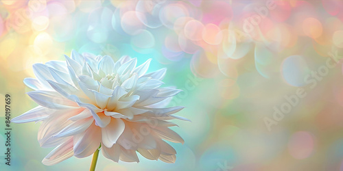 Soft focus on delicate white flower with a dreamy pastel bokeh background, capturing the essence of spring and the gentle beauty of nature in a serene and ethereal setting..