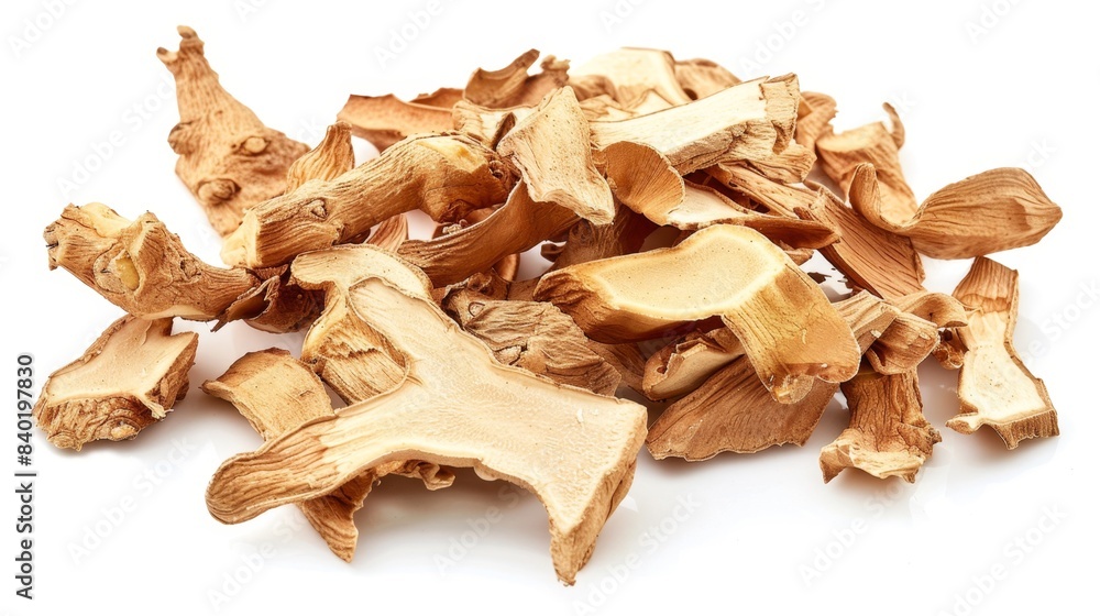 dried galangal slices Isolated on white background. cooking ingredients for healthful food concept for designer dried galangal slices Isolated on white background. cooking ingredients for healthful food concept for designer