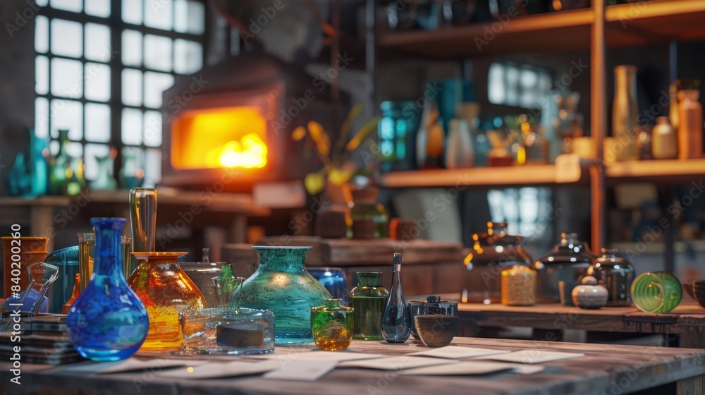 Artisan Glassblower's Studio Business Cards and Colorful Glassware in the Glow of the Furnace Creative Craftsmanship and Vibrant Creations Artisan Glassblower's Studio Business Cards and Colorful Glassware in the Glow of the Furnace Creative Craftsmanship and Vibrant Creations