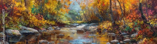 Autumn Forest Stream with Colorful Foliage