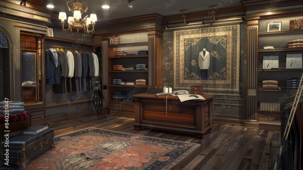 Dapper Gentlemen Custom Tailor Shop with Stylish Suits Measuring Tapes and Fabric Samples Business Cards Mockup Dapper Gentlemen Custom Tailor Shop with Stylish Suits Measuring Tapes and Fabric Samples Business Cards Mockup