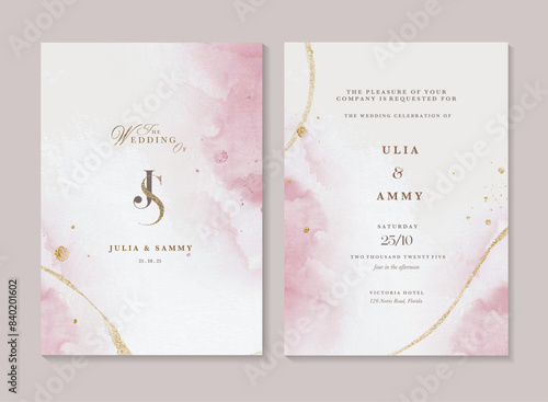 Wedding Invitation Template with Abstract Watercolor Background
