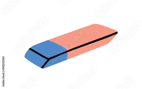 Double eraser. Rubber, red and blue gum. Stationery tool for erasing ink, pen and pencil marking. Hard and soft gummy vinyl accessory. Flat vector illustration isolated on white background