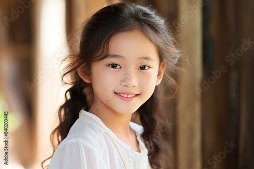 Beautiful Lao girl, smiling brightly Represents happiness and vitality.