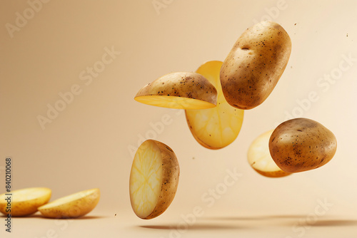 Fresh cut potato chips on a white background photo