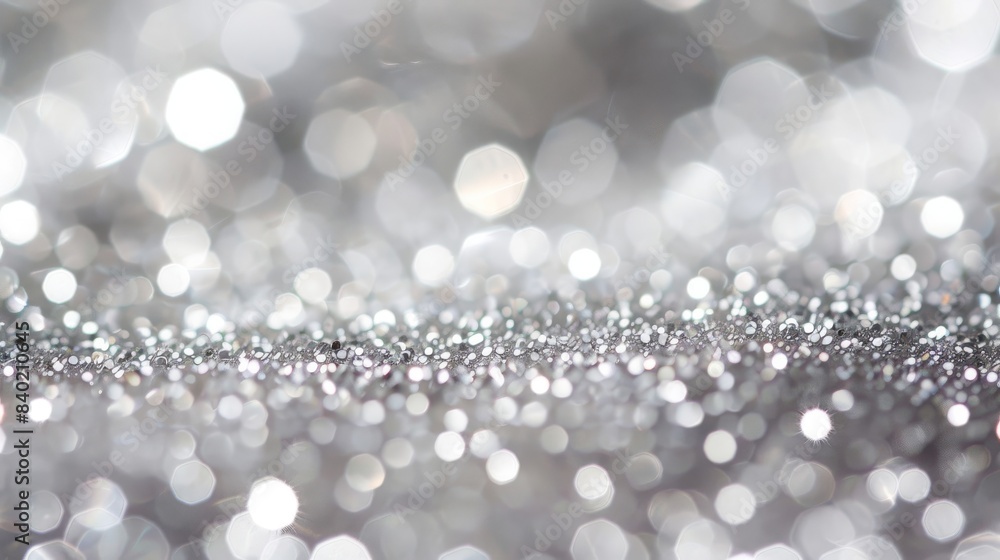 Silver bokeh shimmers, dancing with light and sparkle Silver bokeh shimmers, dancing with light and sparkle