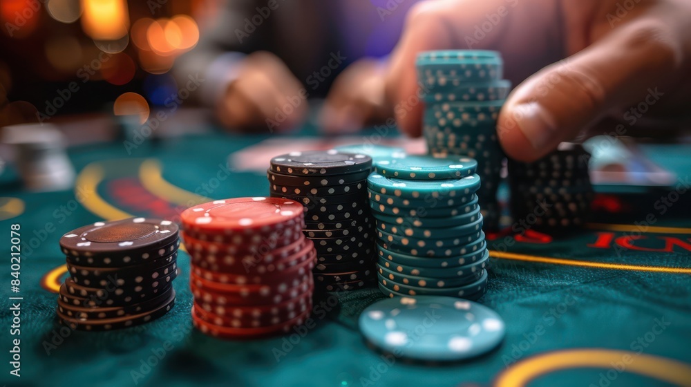 Gambling chips on gaming table Gambling chips on gaming table