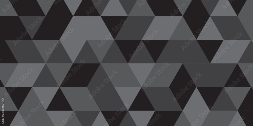 Abstract geometric black and gray background seamless mosaic and low polygon triangle texture wallpaper. Triangle shape retro wall grid pattern geometric ornament tile vector square element. Abstract geometric black and gray background seamless mosaic and low polygon triangle texture wallpaper. Triangle shape retro wall grid pattern geometric ornament tile vector square element.