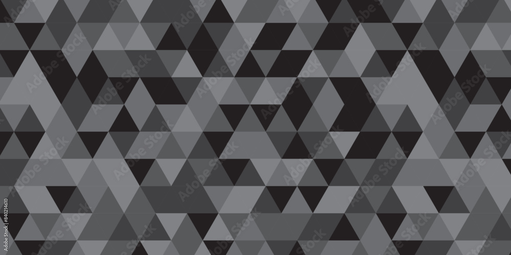 Abstract geometric black and gray background seamless mosaic and low polygon triangle texture wallpaper. Triangle shape retro wall grid pattern geometric ornament tile vector square element. Abstract geometric black and gray background seamless mosaic and low polygon triangle texture wallpaper. Triangle shape retro wall grid pattern geometric ornament tile vector square element.