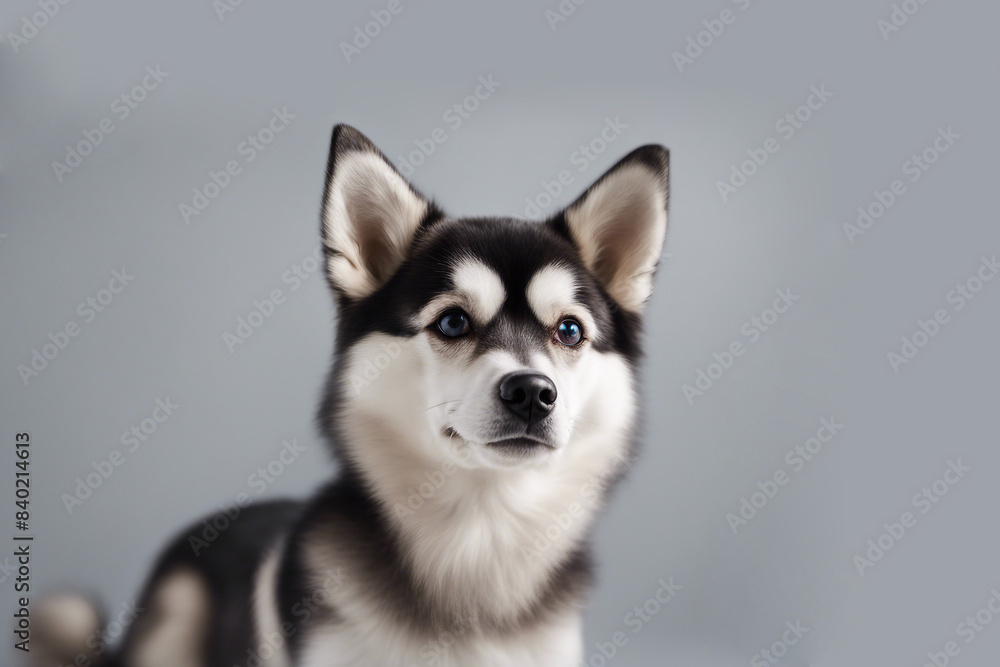 Studio portrait of a dog on a gray neutral background Studio portrait of a dog on a gray neutral background