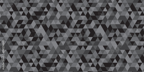 Abstract geometric black and gray background seamless mosaic and low polygon triangle texture wallpaper. Triangle shape retro wall grid pattern geometric ornament tile vector square element.