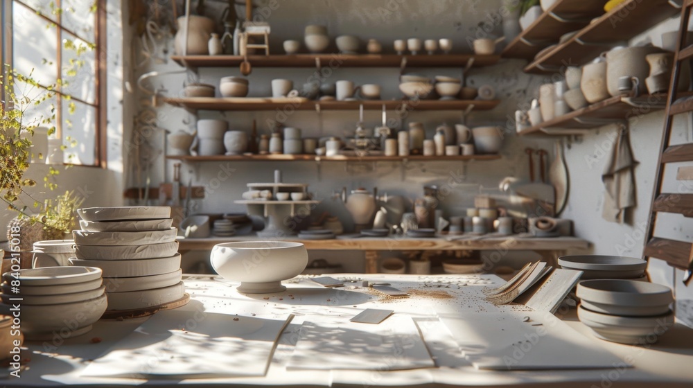 Artisan's Haven Sunlit Pottery Studio with Wheel Glazes and Handcrafted Treasures Craftsmanship Creativity and Inspiration Artisan's Haven Sunlit Pottery Studio with Wheel Glazes and Handcrafted Treasures Craftsmanship Creativity and Inspiration
