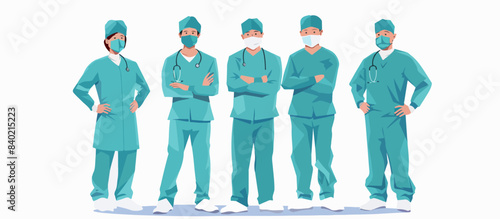 Set of doctors surgeons on a white background.