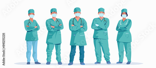 Set of doctors surgeons on a white background.