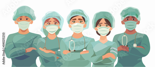 Set of doctors surgeons on a white background.