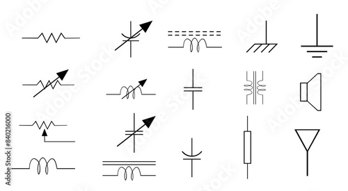 icon electrical circuit symbols set on  white background
