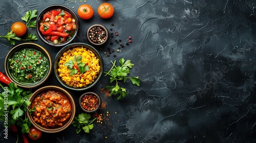 African food photographed from above in a flat lay style Copy space image Place for adding text or design
