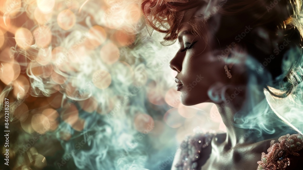 Enchanting Woman Surrounded by Ethereal Light and Mist Enchanting Woman Surrounded by Ethereal Light and Mist