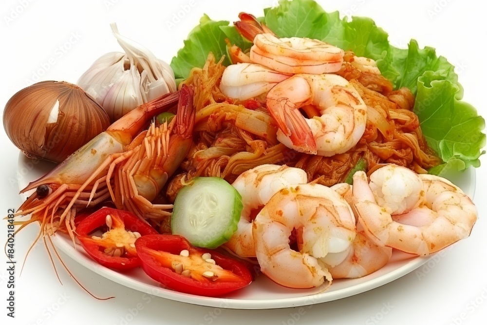 Shrimp and vegetable rice bowl with fresh greens Shrimp and vegetable rice bowl with fresh greens