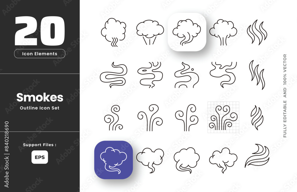 Set of Steam, smoke, smell, icon outline icon set, clouds of different ...