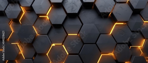 Fototapeta Naklejka Na Ścianę i Meble -  Abstract futuristic luxurious digital geometric technology hexagon background banner illustration 3d - Glowing gold, brown, gray and black hexagonal 3d shape texture wall
