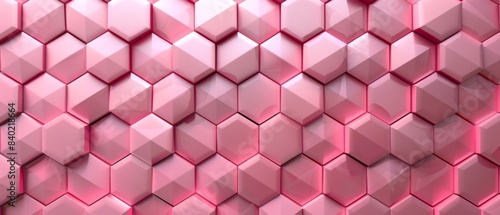 Fototapeta Naklejka Na Ścianę i Meble -  Abstract futuristic luxurious digital geometric technology hexagon background banner illustration 3d - Pink hexagonal 3d shape texture wall