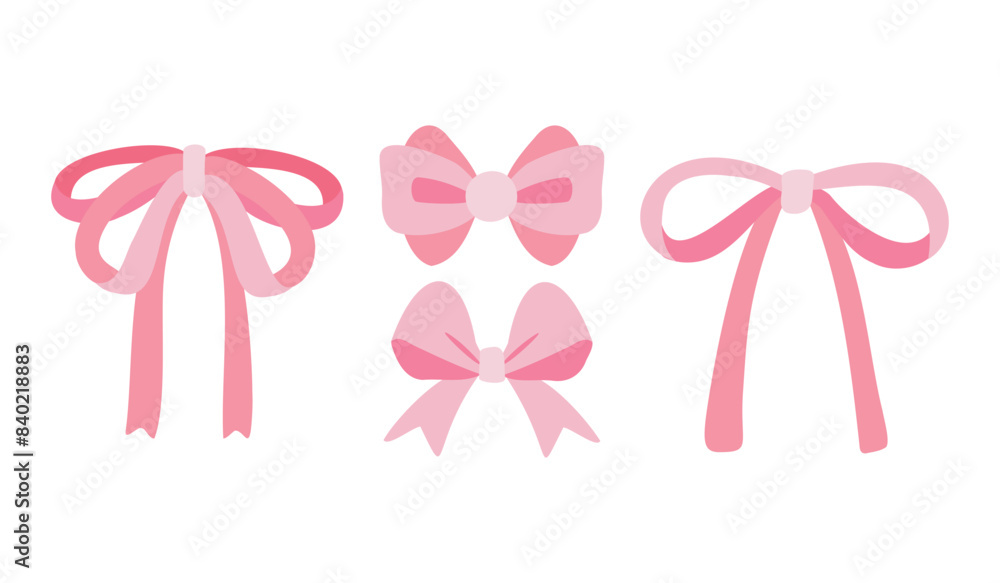 Set of Pink Bow and Ribbon Vector Illustration. Coquette, Feminine, and Trendy in Flat style Set of Pink Bow and Ribbon Vector Illustration. Coquette, Feminine, and Trendy in Flat style