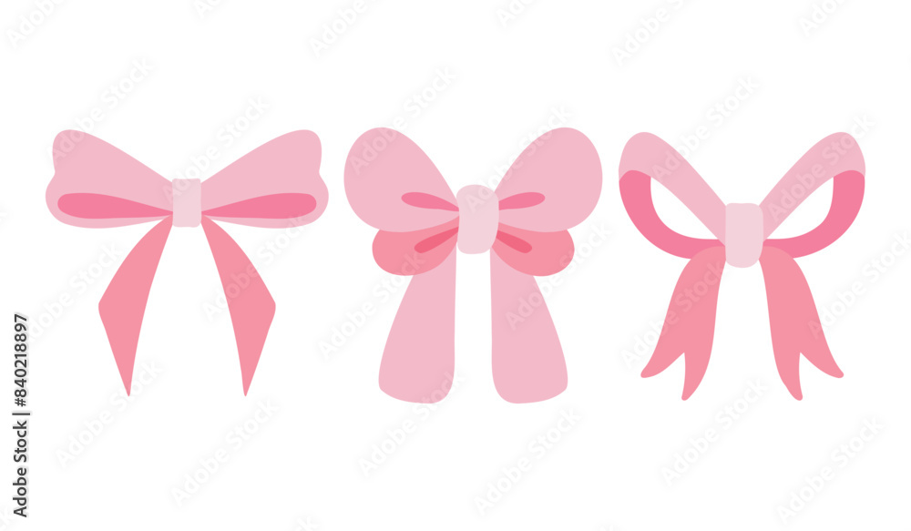 Set of Pink Bow and Ribbon Vector Illustration. Coquette, Feminine, and Trendy in Flat style Set of Pink Bow and Ribbon Vector Illustration. Coquette, Feminine, and Trendy in Flat style