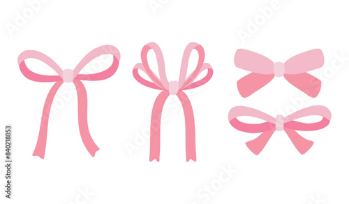 Set of Pink Bow and Ribbon Vector Illustration. Coquette, Feminine, and Trendy in Flat style