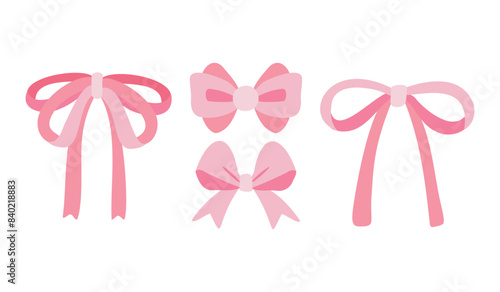 Set of Pink Bow and Ribbon Vector Illustration. Coquette, Feminine, and Trendy in Flat style