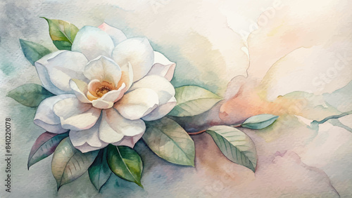 Minimalist watercolor background of gardenias flowers