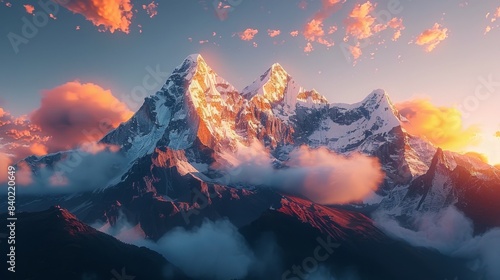 Majestic Mountain Peak Glowing at Sunset in the Himalayas