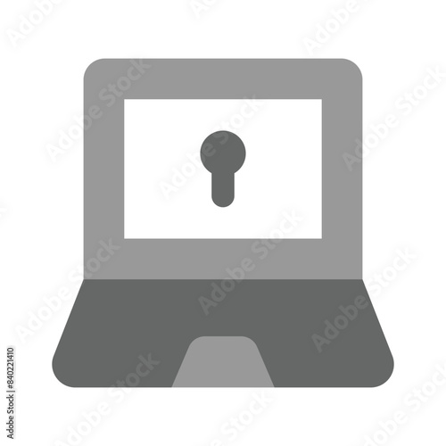 Keyhole inside laptop denoting icon of secure laptop, computer security