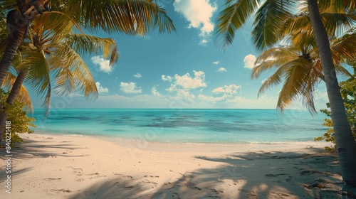 Tranquil Tropical Beach With Palm Trees and Clear Blue Water on a Sunny Day