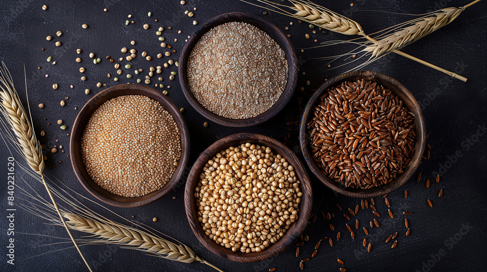 Top view of whole grains on bowl Top view of whole grains on bowl