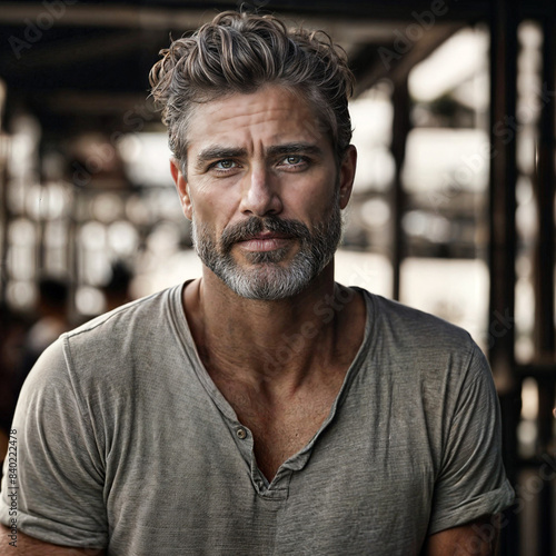 A painting of a Silver Lining, Timeless Tailoring, Wisdom's Portrait, Distinguished Grace, Executive Elegance.	