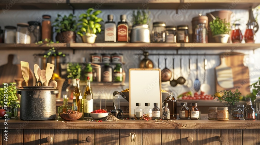 Exquisite Culinary Delights Blank Business Cards Amidst HighEnd Cooking Utensils Spices and Oils in Gourmet Kitchen Store Exquisite Culinary Delights Blank Business Cards Amidst HighEnd Cooking Utensils Spices and Oils in Gourmet Kitchen Store