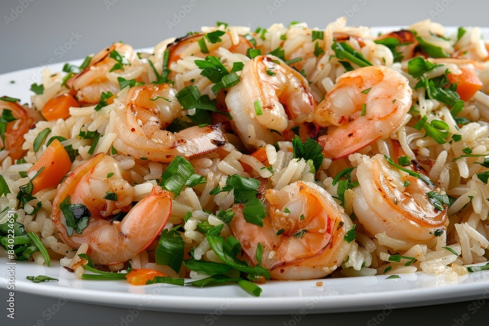 Shrimp fried rice with vegetables and green herbs Shrimp fried rice with vegetables and green herbs