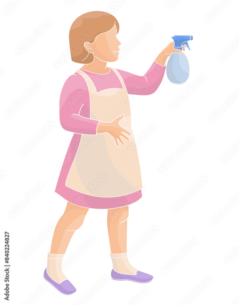 kid character girl with spray for indoor flowers kid character girl with spray for indoor flowers
