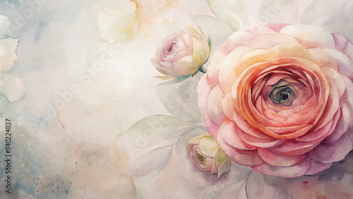 Minimalist watercolor background of ranunculus flowers